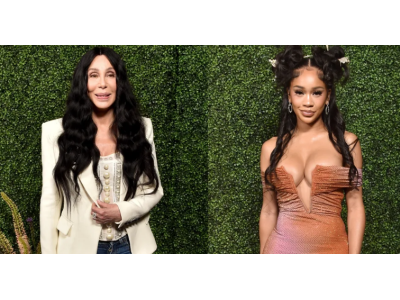 Шер в небрежен костюм, Сотир облича рокля на Self-Portrait , зада празнуват новата ера на партито The Abbey